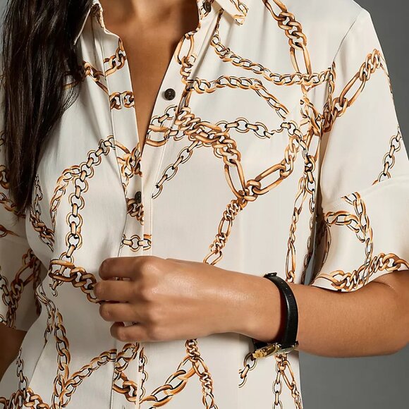 NEW MAEVE Printed Short-Sleeve Dress in Ivory Size Small - Picture 1 of 9